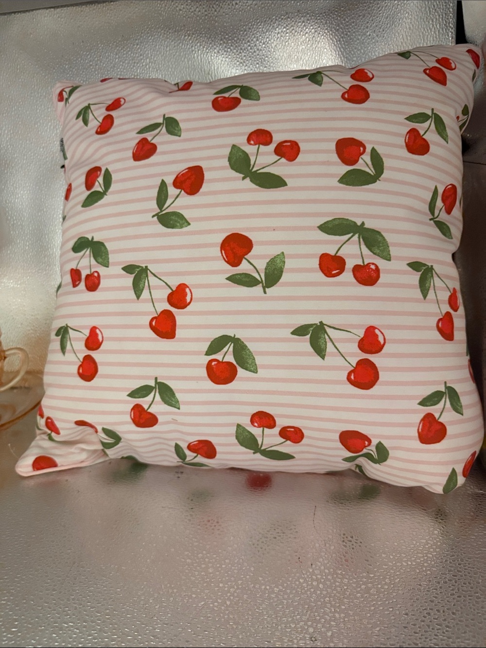 Spoon flower Cherry Print and Pink and white checkered on the Back